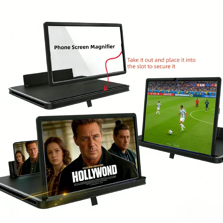 Retractable 3D HD Eye-Caring Phone Screen Magnifier | Vertical & Horizontal View | Tablet-Style Desktop Phone Stand