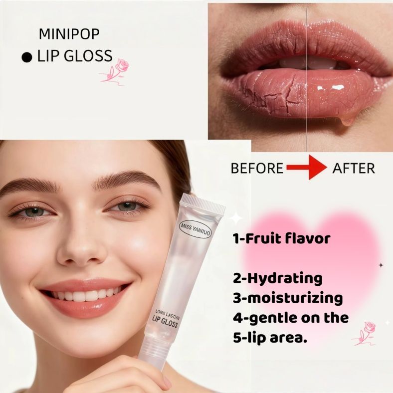 6Pcs Fruit Flavor Clear Lip Oil, Moisturizing Mirror Shine Long Lasting Lip Gloss