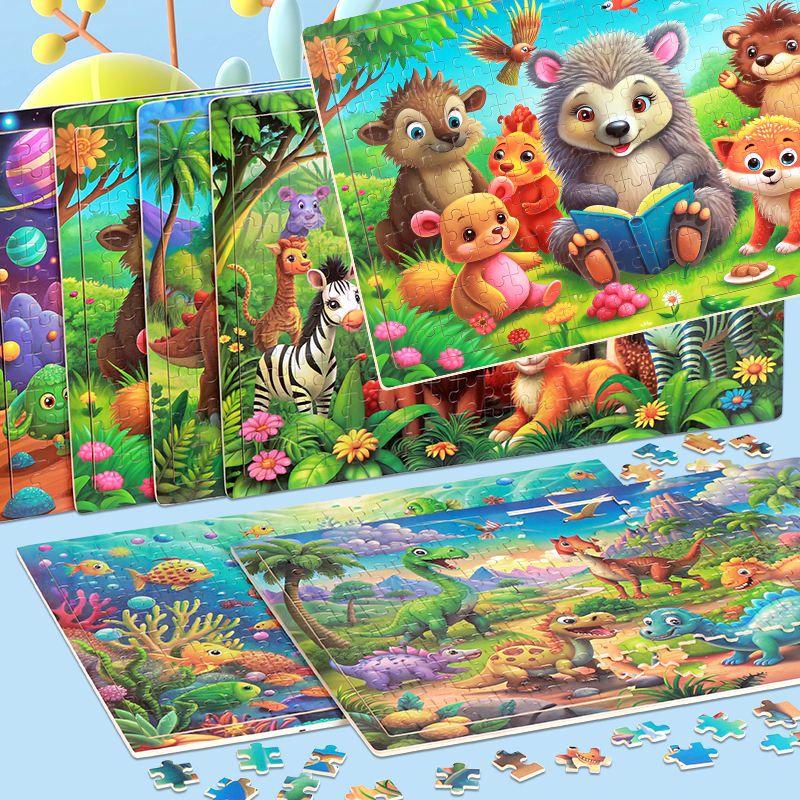 200 Pieces Wooden Cartoon Animal Jigsaw Puzzle – Multiple Themes Kids Educational Toy for Early Learning & Brain Development & Children Gift