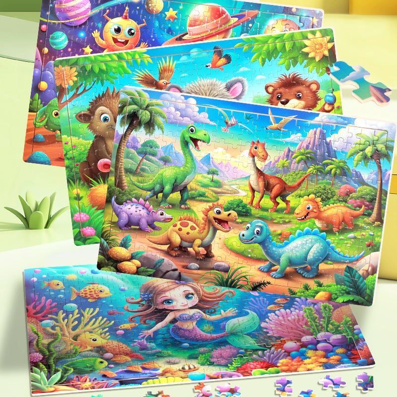 200 Pieces Wooden Cartoon Animal Jigsaw Puzzle – Multiple Themes Kids Educational Toy for Early Learning & Brain Development & Children Gift