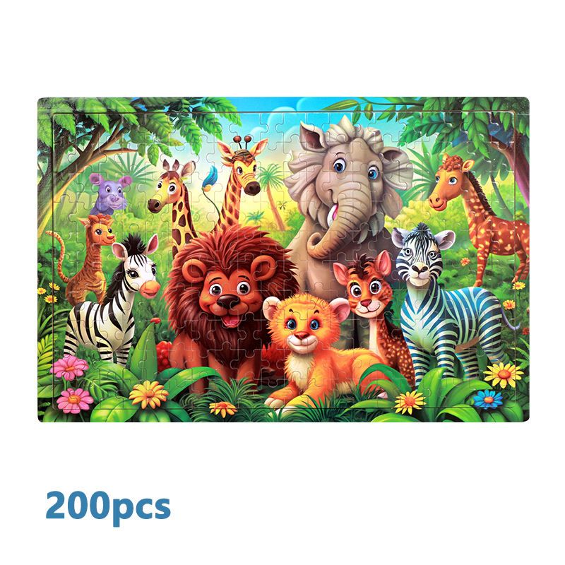200 Pieces Wooden Cartoon Animal Jigsaw Puzzle – Multiple Themes Kids Educational Toy for Early Learning & Brain Development & Children Gift