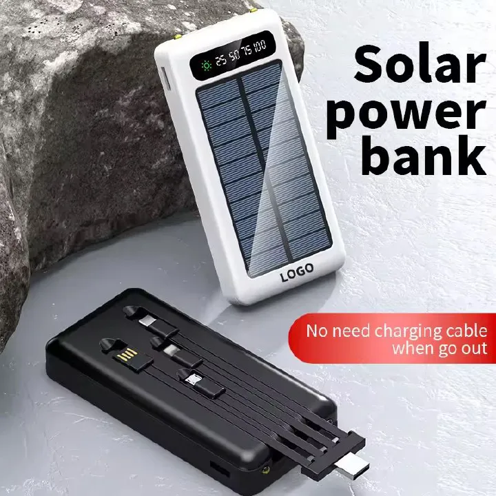 20000mAh Solar-powered power bank Treasure Large Capacity Self-belt Portable LED Lighting Function Solar Charging