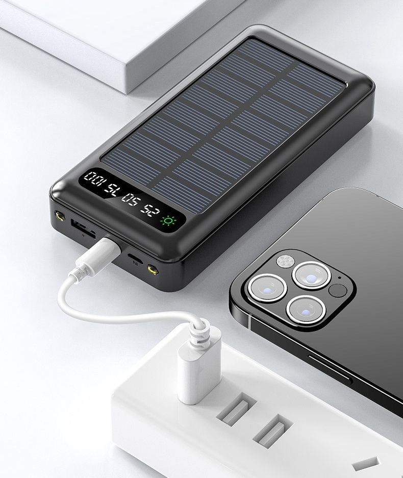 20000mAh Solar-powered power bank Treasure Large Capacity Self-belt Portable LED Lighting Function Solar Charging