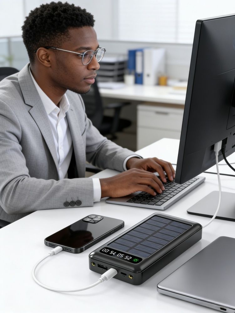 20000mAh Solar-powered power bank Treasure Large Capacity Self-belt Portable LED Lighting Function Solar Charging