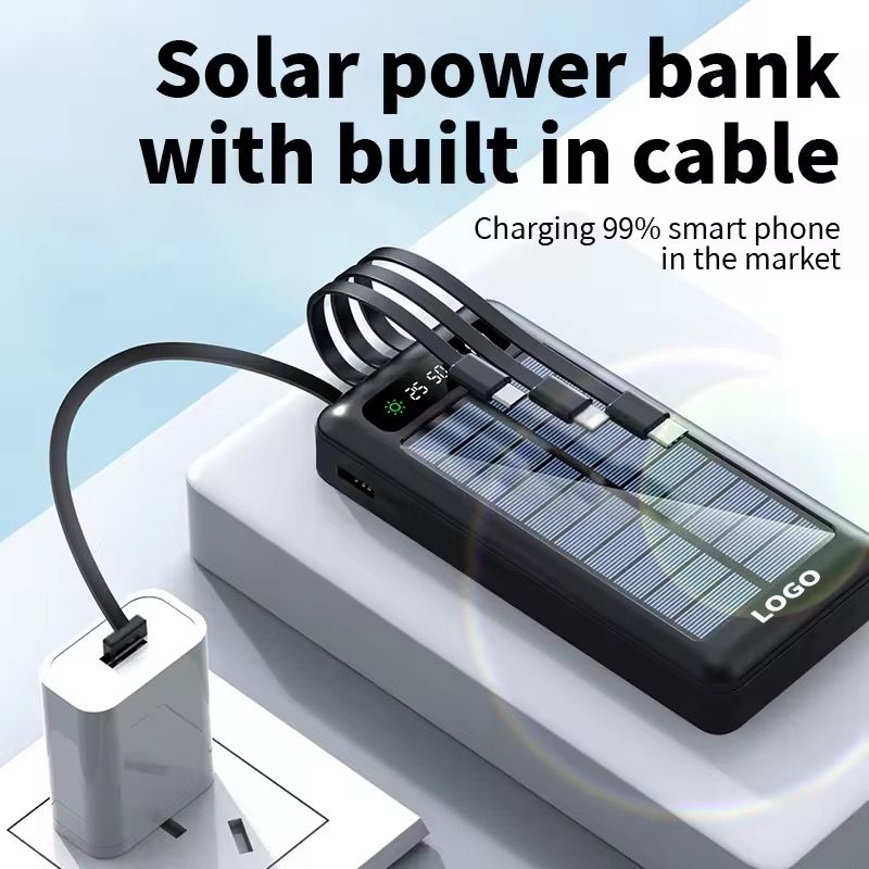 20000mAh Solar-powered power bank Treasure Large Capacity Self-belt Portable LED Lighting Function Solar Charging