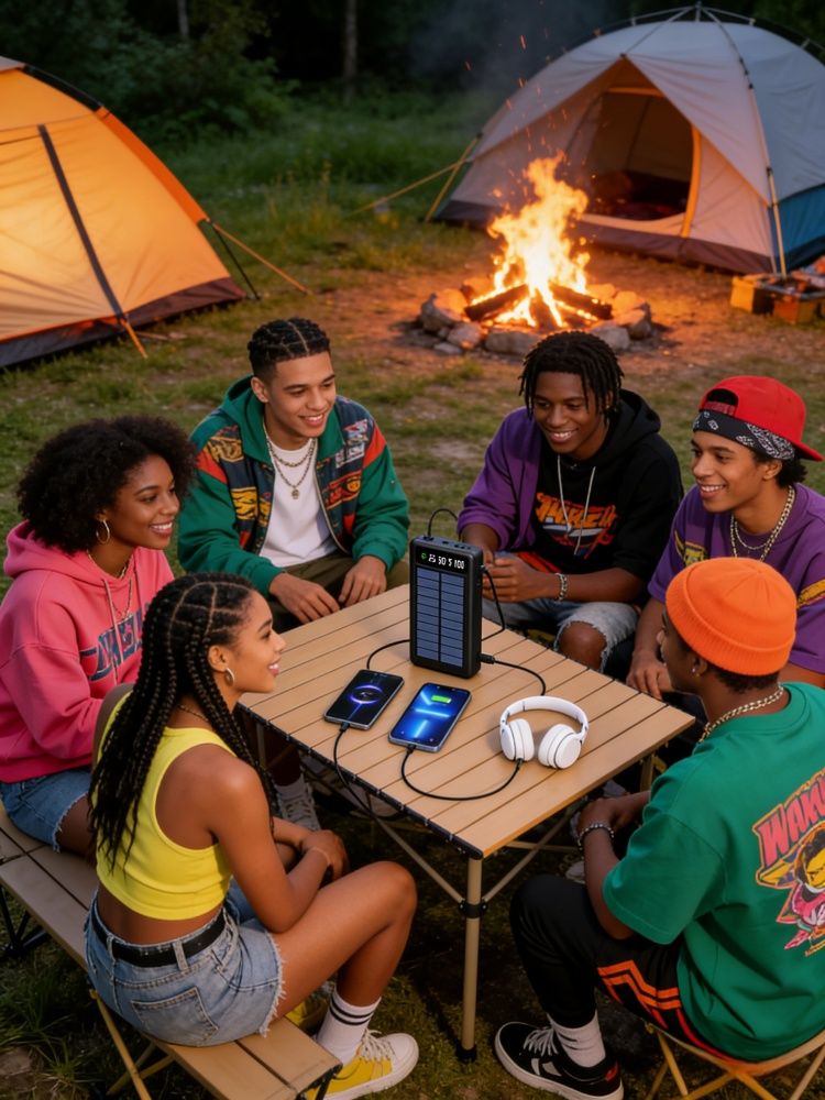 20000mAh Solar-powered power bank Treasure Large Capacity Self-belt Portable LED Lighting Function Solar Charging