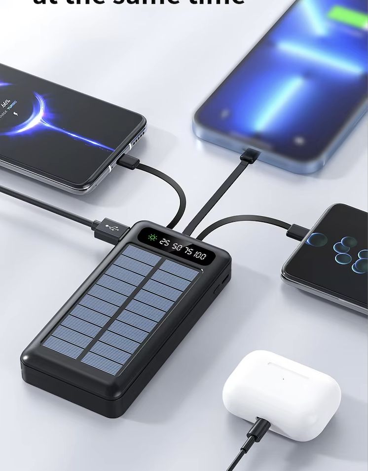 20000mAh Solar-powered power bank Treasure Large Capacity Self-belt Portable LED Lighting Function Solar Charging
