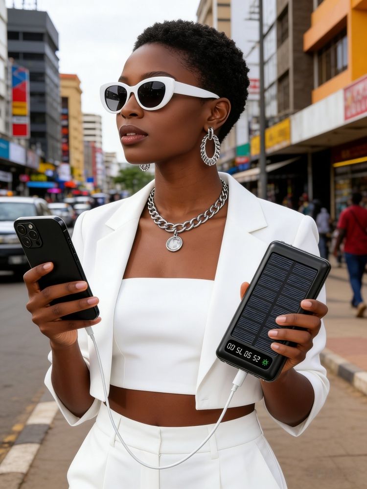 20000mAh Solar-powered power bank Treasure Large Capacity Self-belt Portable LED Lighting Function Solar Charging