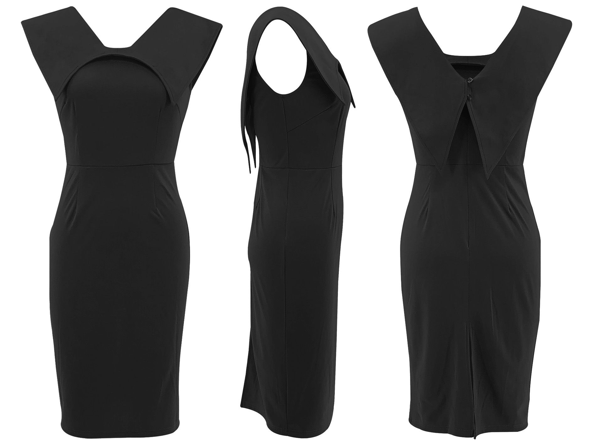 New European and American women's Office dress sleeveless square collar back zipper split dress