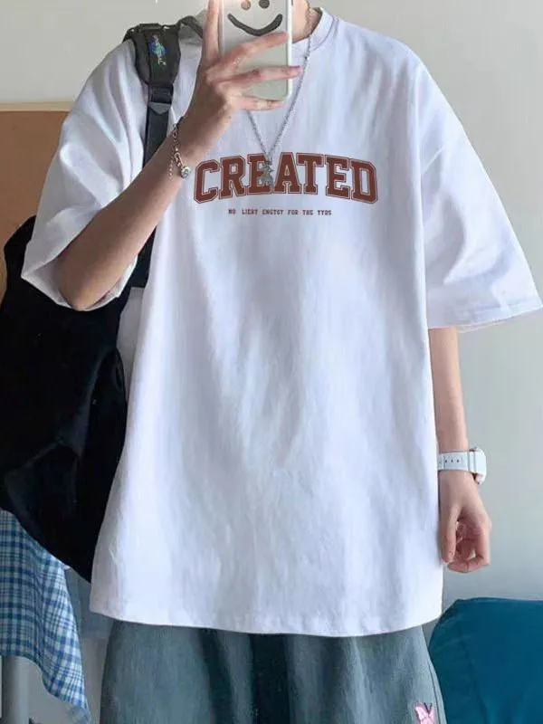 Cotton short sleeve T-shirt heavy weight men's T-shirt Hong Kong fashion brand large size loose round neck T-shirt print base shirt