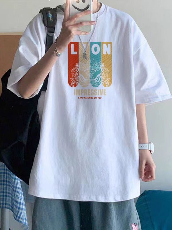 Cotton short sleeve T-shirt heavy weight men's T-shirt Hong Kong fashion brand large size loose round neck T-shirt print base shirt