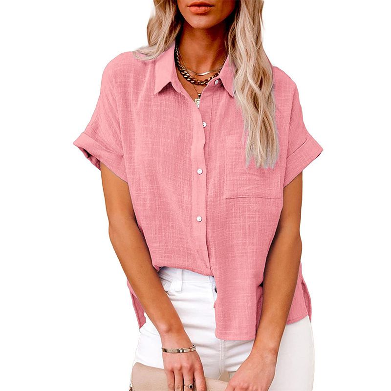 The new summer in Europe and the United States sell women's solid color shirt short-sleeved cotton loose casual shirt