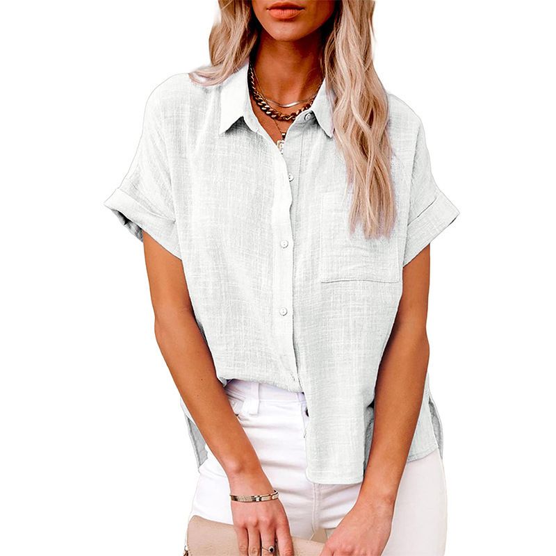 The new summer in Europe and the United States sell women's solid color shirt short-sleeved cotton loose casual shirt