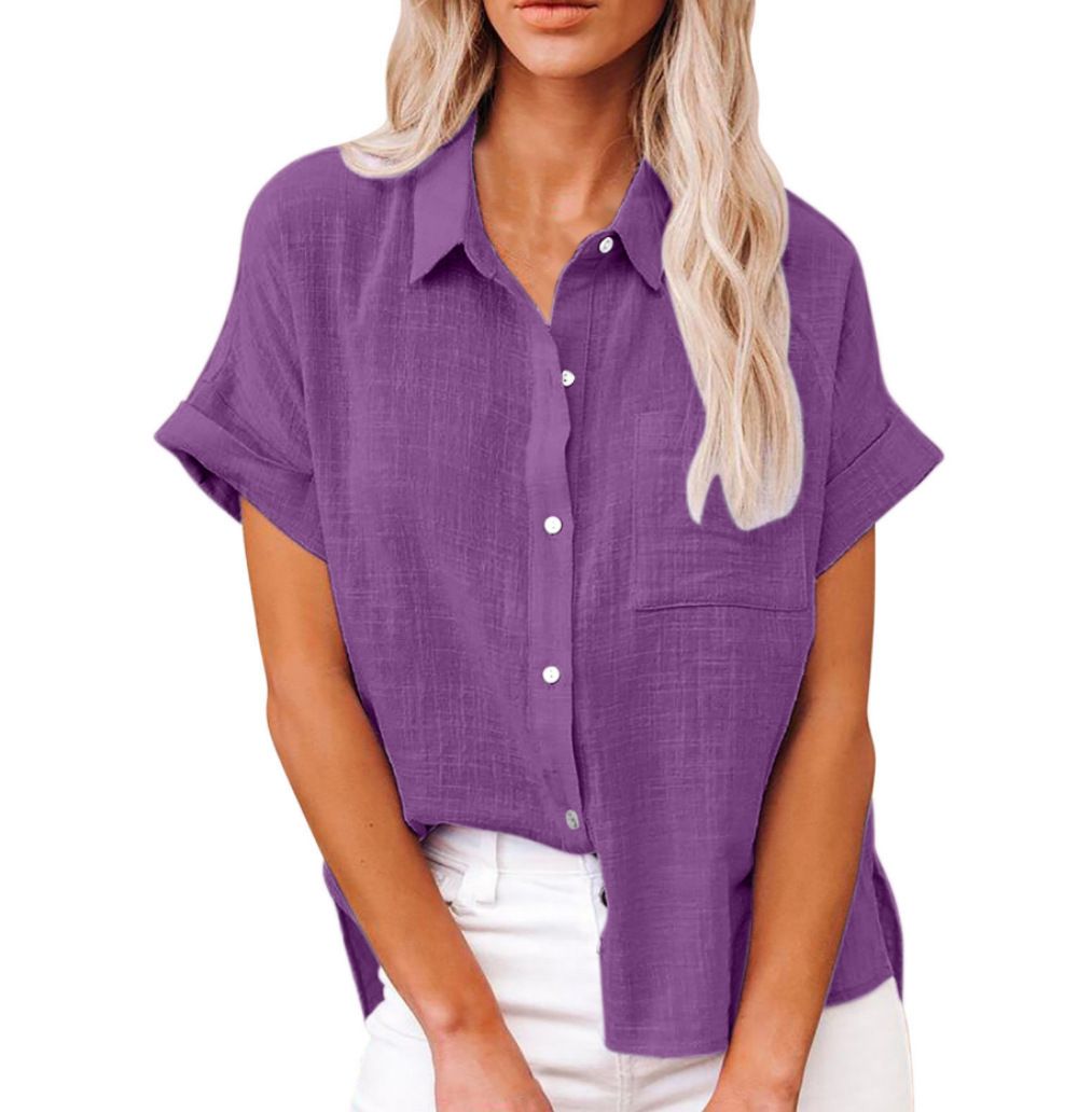 The new summer in Europe and the United States sell women's solid color shirt short-sleeved cotton loose casual shirt