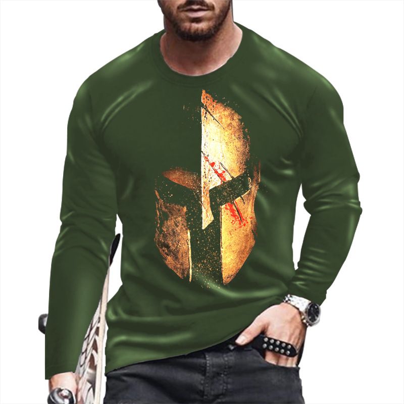 New casual T-shirt men's long sleeve round neck 3D print fashion puller men's T-shirt