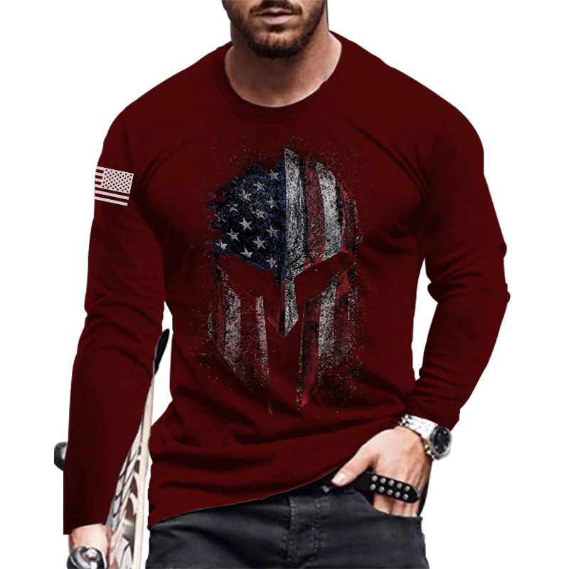 New casual T-shirt men's long sleeve round neck 3D print fashion puller men's T-shirt