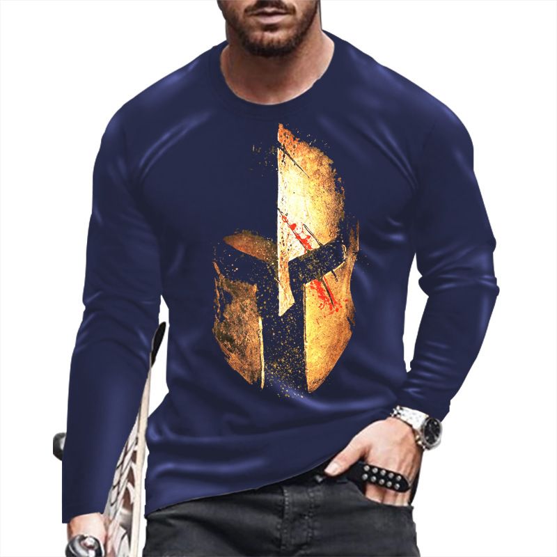 New casual T-shirt men's long sleeve round neck 3D print fashion puller men's T-shirt