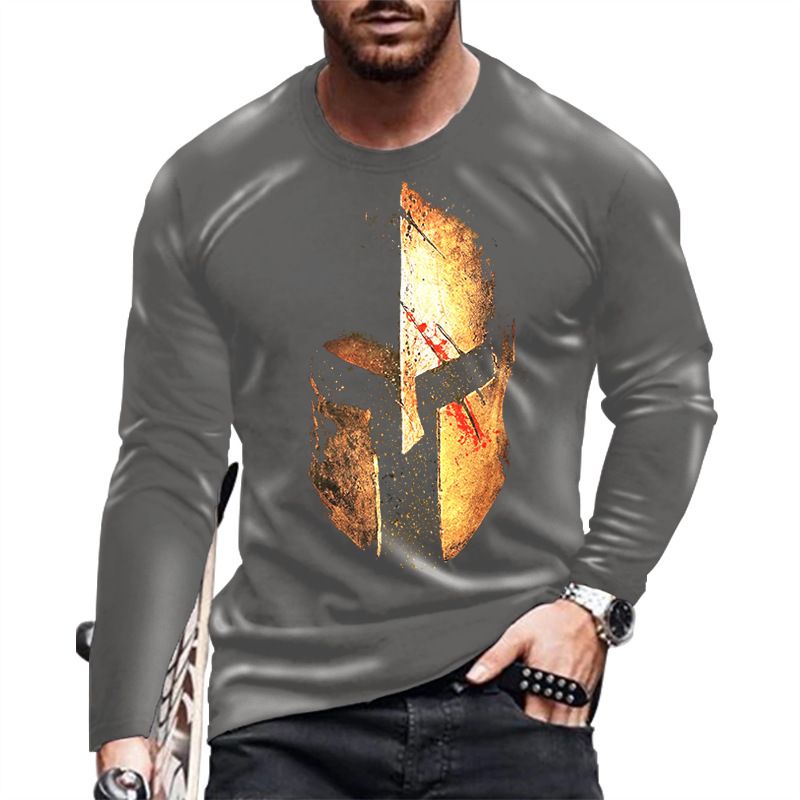 New casual T-shirt men's long sleeve round neck 3D print fashion puller men's T-shirt