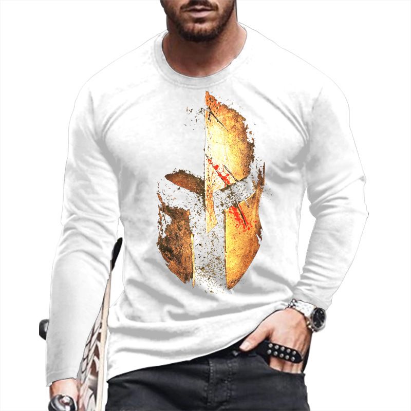 New casual T-shirt men's long sleeve round neck 3D print fashion puller men's T-shirt