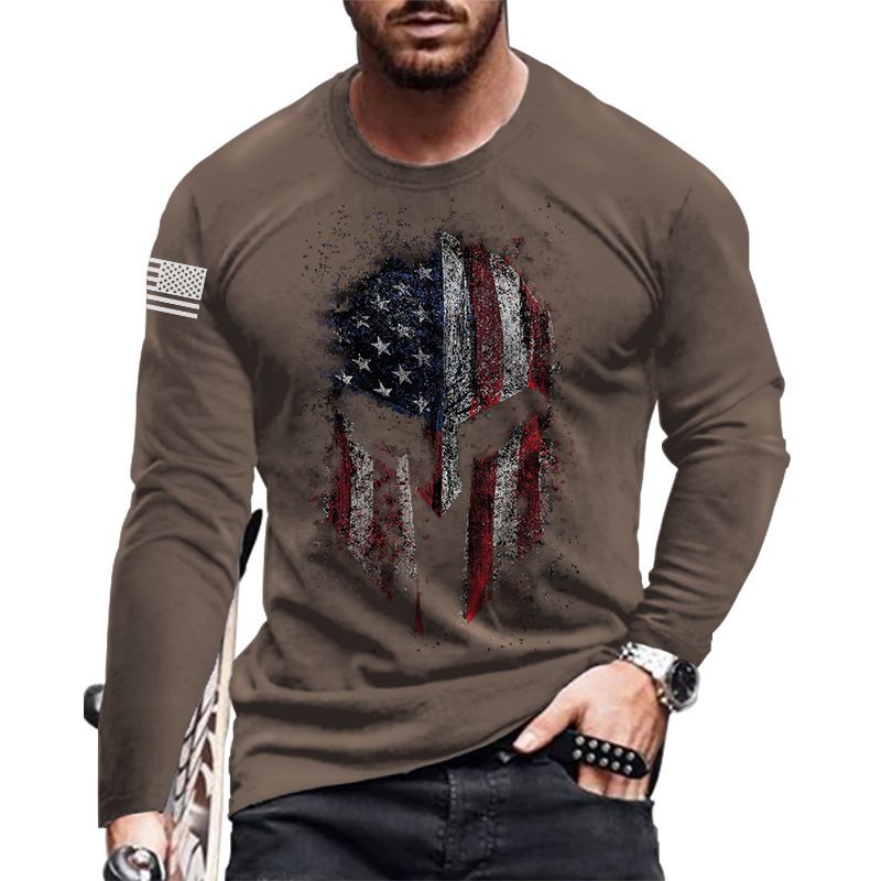 New casual T-shirt men's long sleeve round neck 3D print fashion puller men's T-shirt