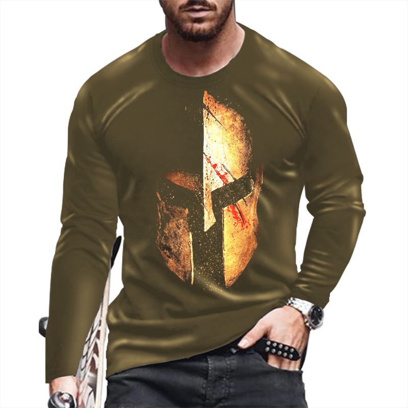 New casual T-shirt men's long sleeve round neck 3D print fashion puller men's T-shirt