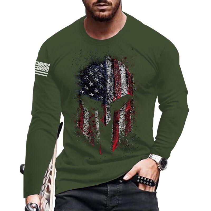 New casual T-shirt men's long sleeve round neck 3D print fashion puller men's T-shirt