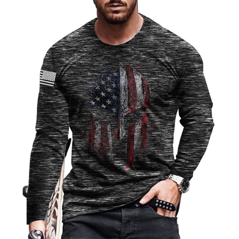 New casual T-shirt men's long sleeve round neck 3D print fashion puller men's T-shirt