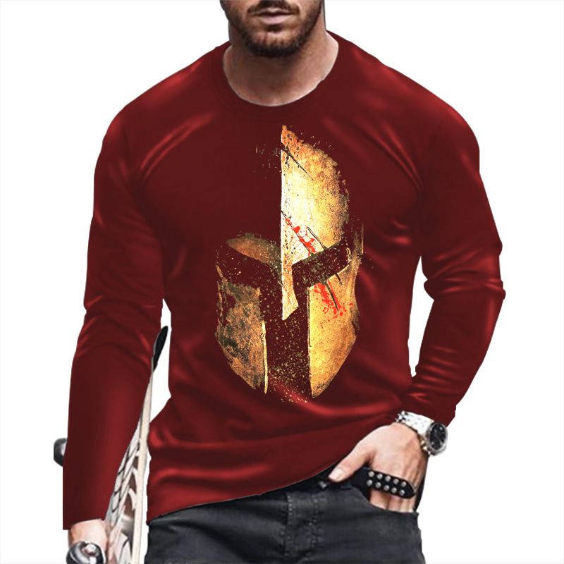 New casual T-shirt men's long sleeve round neck 3D print fashion puller men's T-shirt