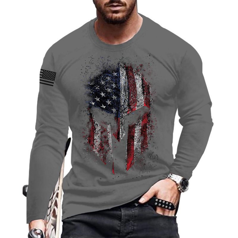 New casual T-shirt men's long sleeve round neck 3D print fashion puller men's T-shirt