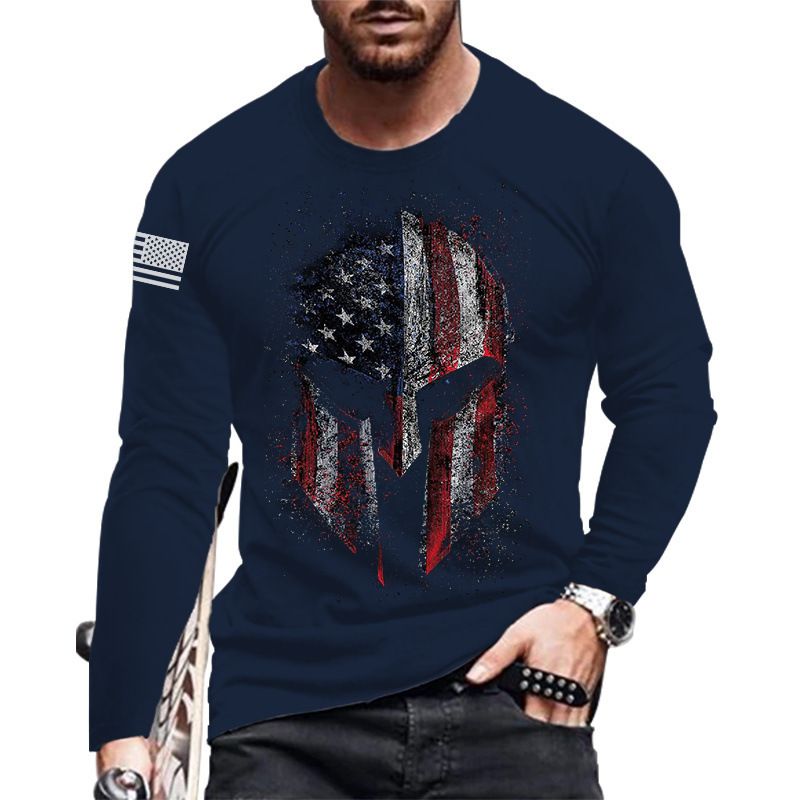 New casual T-shirt men's long sleeve round neck 3D print fashion puller men's T-shirt