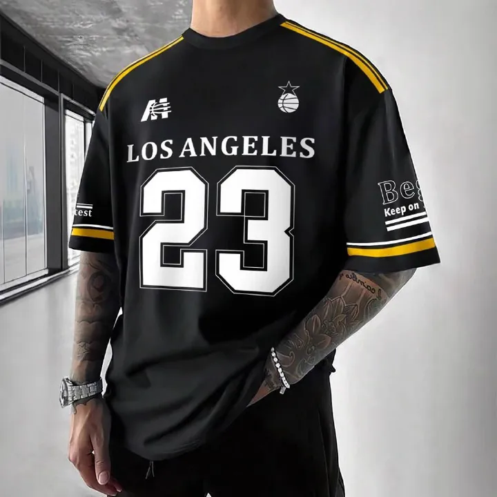 Summer hockey short-sleeved American sports printed football retro basketball jerseys men's T-shirts casual loose