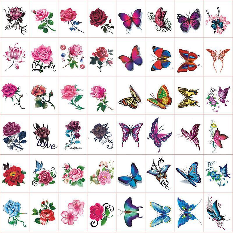 3D tattoo waterproof color black rose flower butterfly personality small fresh tattoo scar female sticker