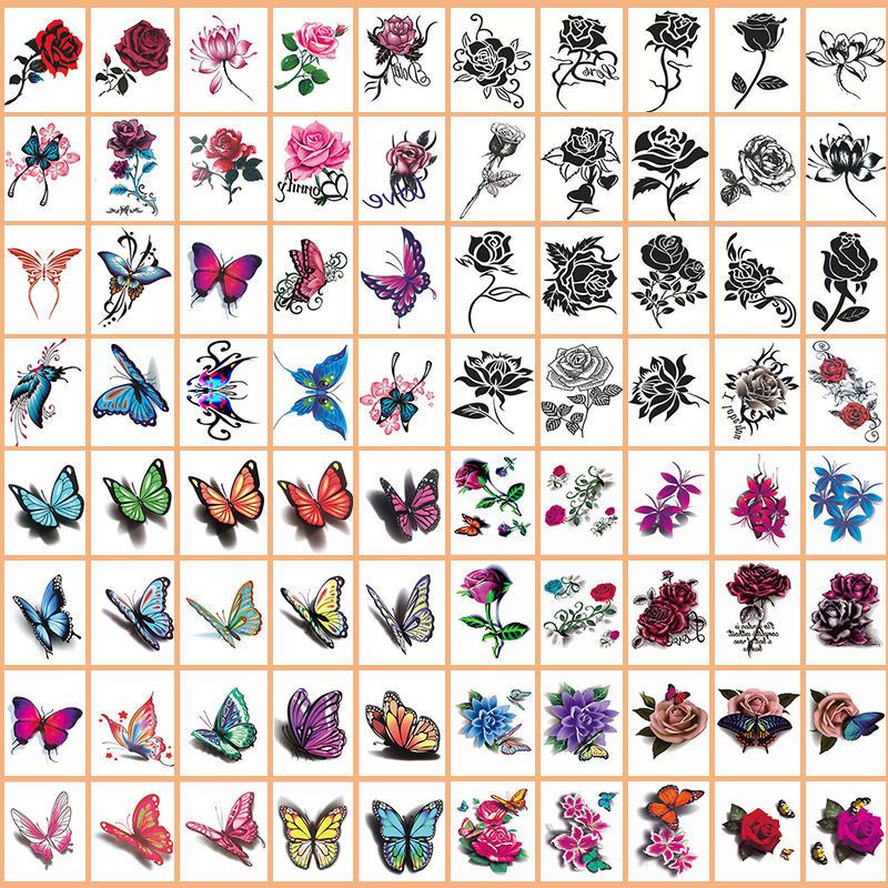3D tattoo waterproof color black rose flower butterfly personality small fresh tattoo scar female sticker