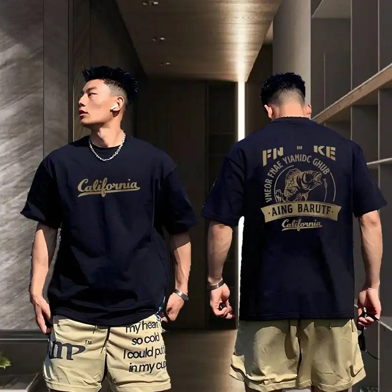 Extra Large Size 200 lbs Cotton Men's T-Shirt Short Sleeve Youth Summer Trend Brand Round Neck Loose Fitting Shirt with Print