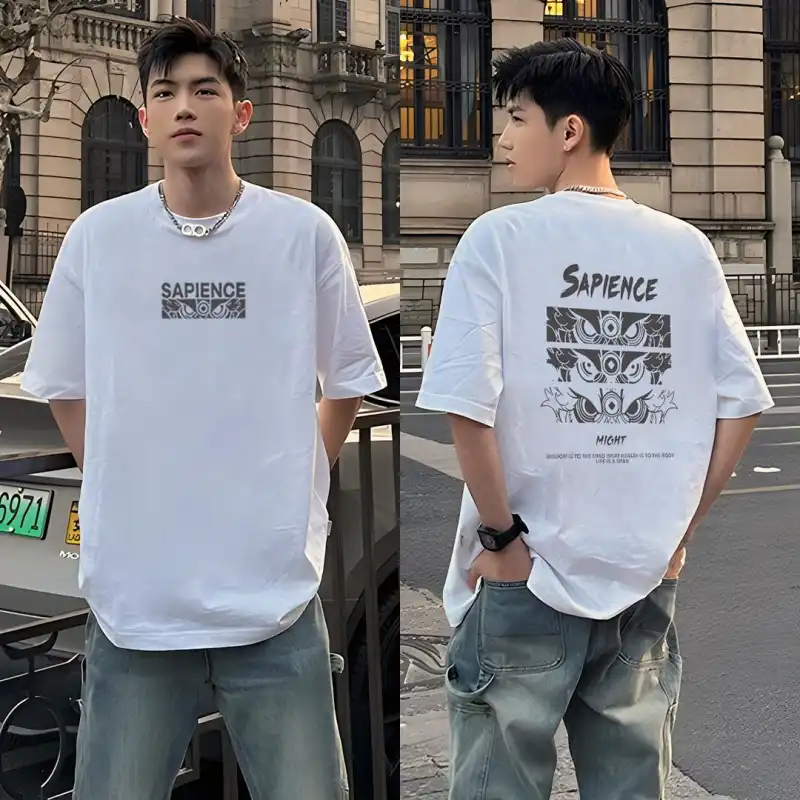 Extra Large Size 200 lbs Cotton Men's T-Shirt Short Sleeve Youth Summer Trend Brand Round Neck Loose Fitting Shirt with Print