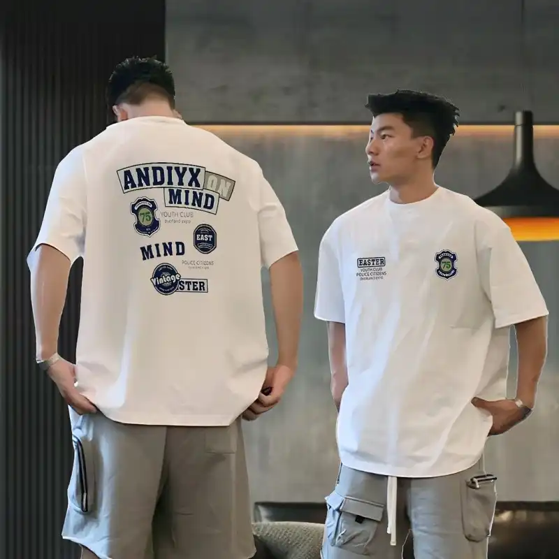 Extra Large Size 200 lbs Cotton Men's T-Shirt Short Sleeve Youth Summer Trend Brand Round Neck Loose Fitting Shirt with Print