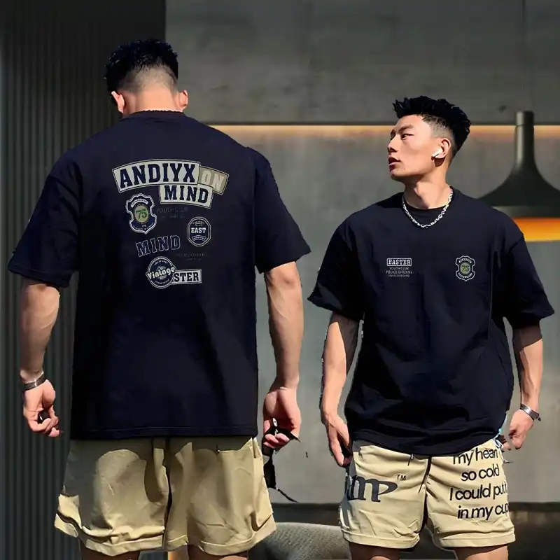 Extra Large Size 200 lbs Cotton Men's T-Shirt Short Sleeve Youth Summer Trend Brand Round Neck Loose Fitting Shirt with Print