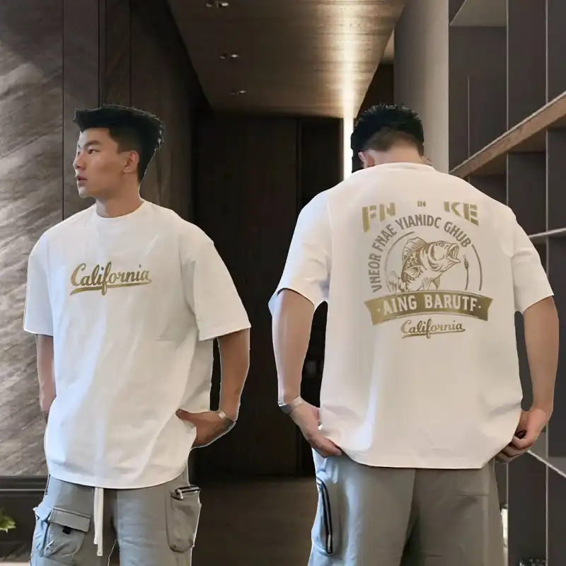 Extra Large Size 200 lbs Cotton Men's T-Shirt Short Sleeve Youth Summer Trend Brand Round Neck Loose Fitting Shirt with Print