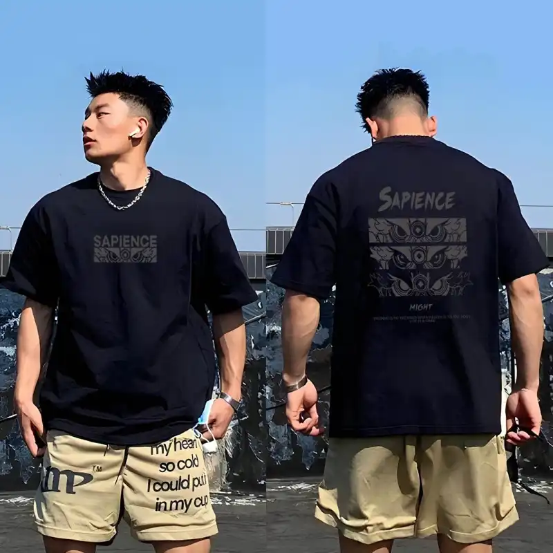 Extra Large Size 200 lbs Cotton Men's T-Shirt Short Sleeve Youth Summer Trend Brand Round Neck Loose Fitting Shirt with Print