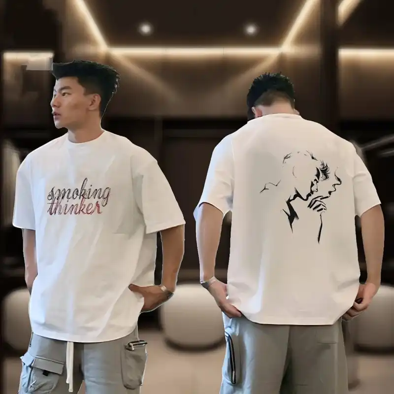 Extra Large Size 200 lbs Cotton Men's T-Shirt Short Sleeve Youth Summer Trend Brand Round Neck Loose Fitting Shirt with Print