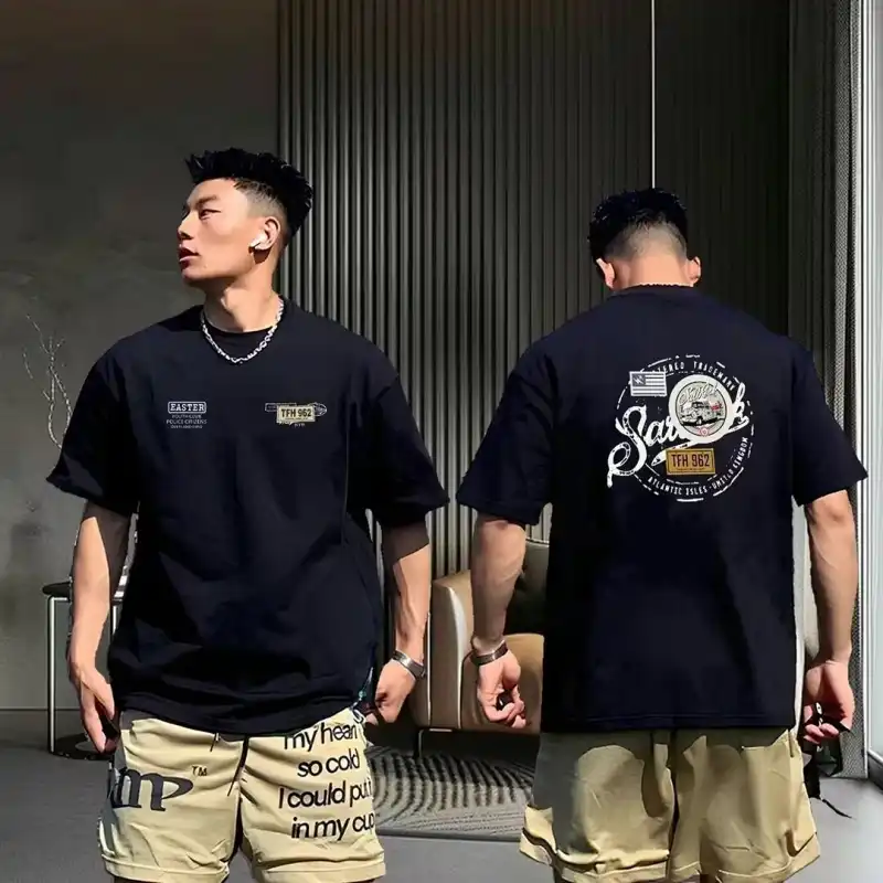 Extra Large Size 200 lbs Cotton Men's T-Shirt Short Sleeve Youth Summer Trend Brand Round Neck Loose Fitting Shirt with Print