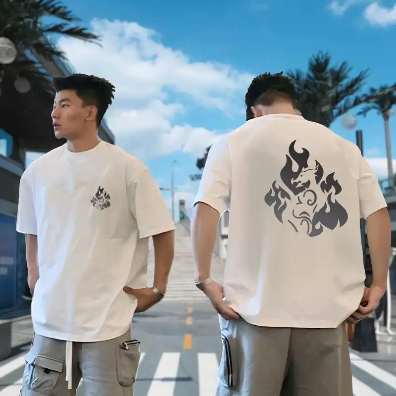 Extra Large Size 200 lbs Cotton Men's T-Shirt Short Sleeve Youth Summer Trend Brand Round Neck Loose Fitting Shirt with Print