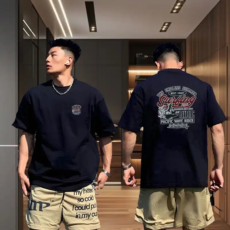 Extra Large Size 200 lbs Cotton Men's T-Shirt Short Sleeve Youth Summer Trend Brand Round Neck Loose Fitting Shirt with Print