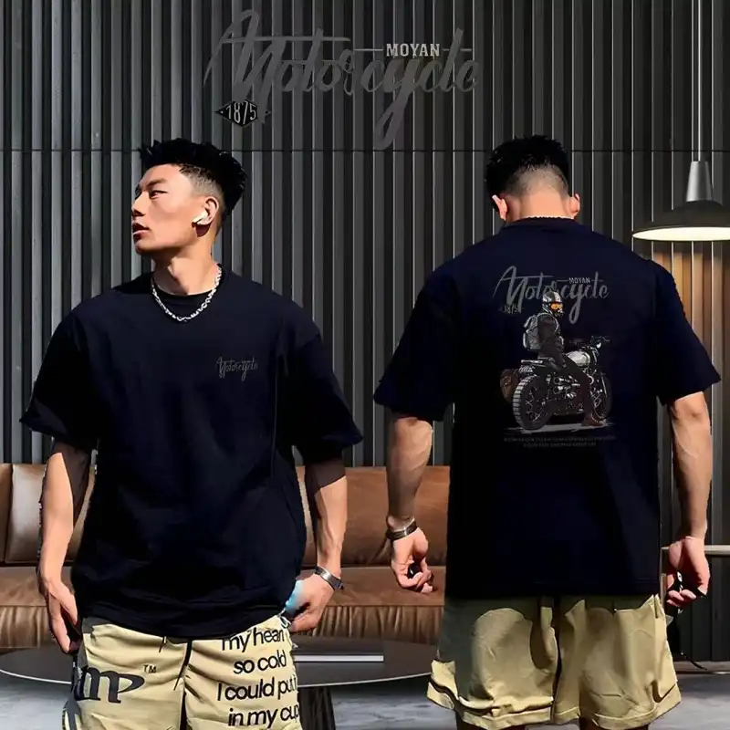 Extra Large Size 200 lbs Cotton Men's T-Shirt Short Sleeve Youth Summer Trend Brand Round Neck Loose Fitting Shirt with Print