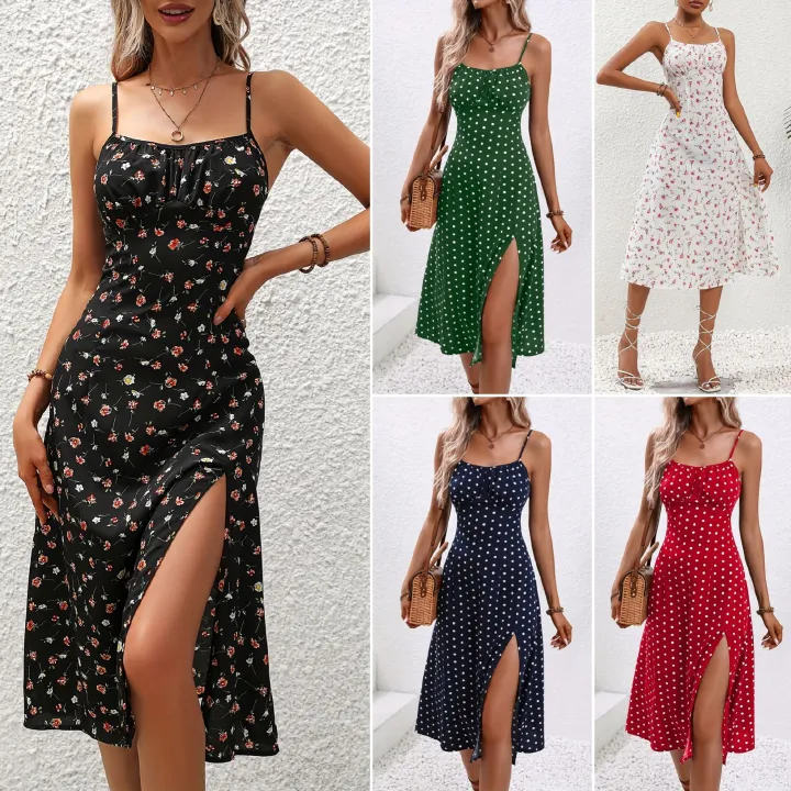 Fashionable skirt for girls - 2025 summer new style cross-border foreign trade, European and American Amazon, sexy strapless slit floral dress