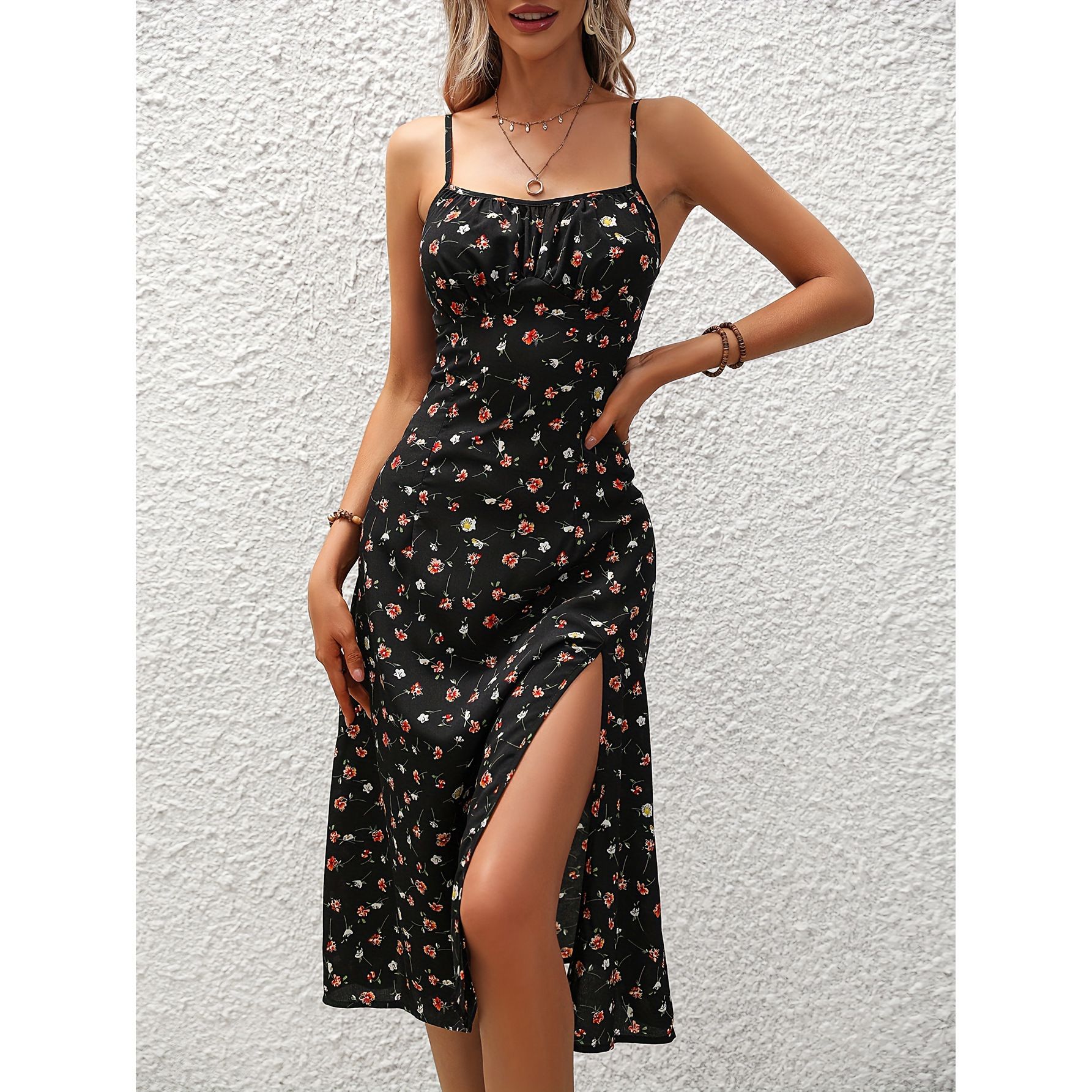 Fashionable skirt for girls - 2025 summer new style cross-border foreign trade, European and American Amazon, sexy strapless slit floral dress