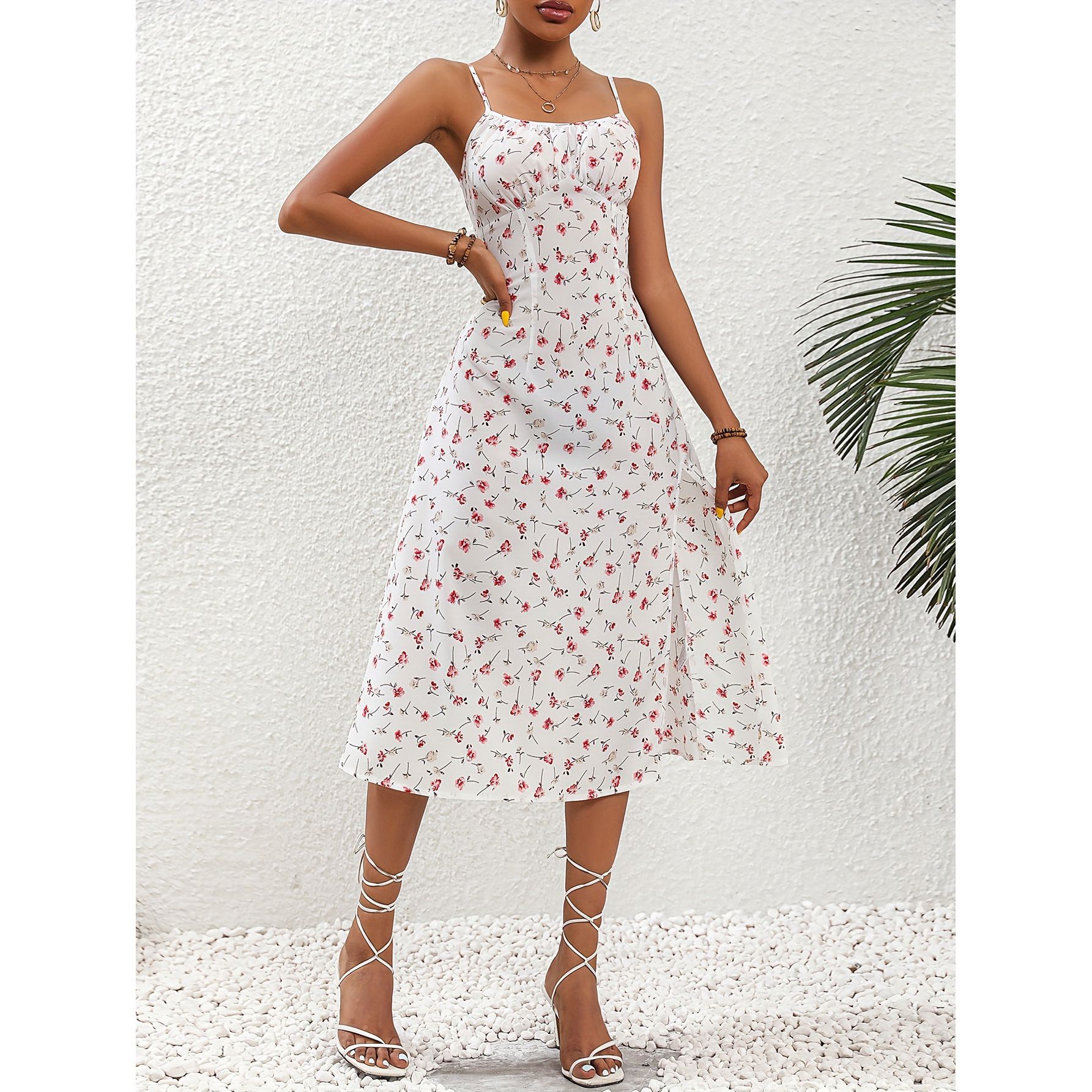 Fashionable skirt for girls - 2025 summer new style cross-border foreign trade, European and American Amazon, sexy strapless slit floral dress