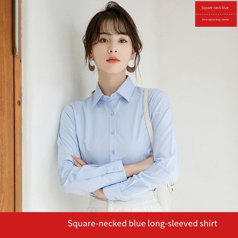 White long-sleeved cotton summer-autumn new style work uniform formal workwear short-sleeved black and blue professional dress women's white shirt