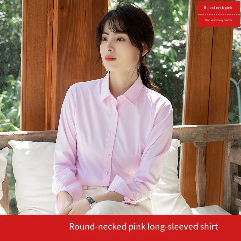 White long-sleeved cotton summer-autumn new style work uniform formal workwear short-sleeved black and blue professional dress women's white shirt