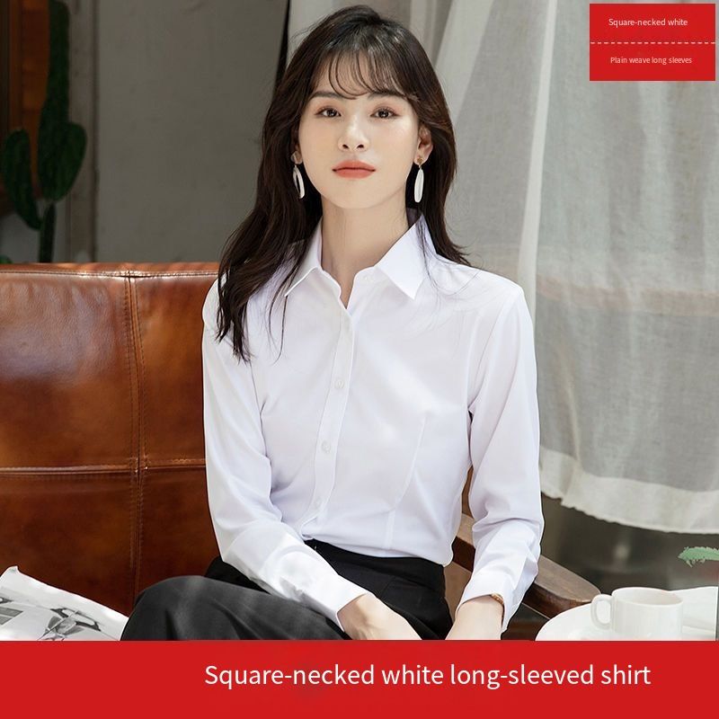White long-sleeved cotton summer-autumn new style work uniform formal workwear short-sleeved black and blue professional dress women's white shirt